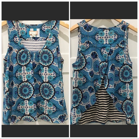 anthropologie Meadow Rue Merlin mixed media swing top blue stripe size small - Picture 3 of 9